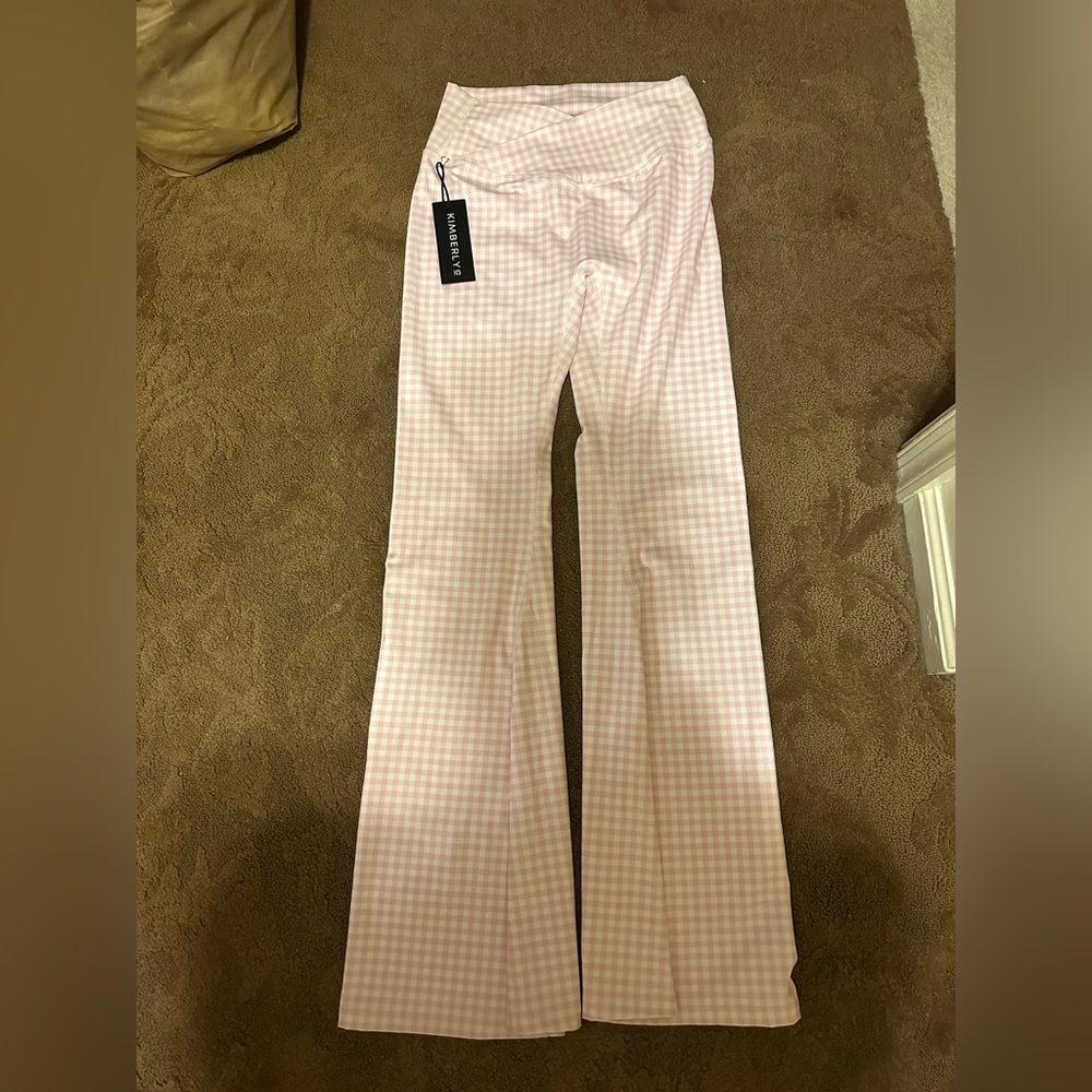 Elegant Pink Gingham Flare Pants
